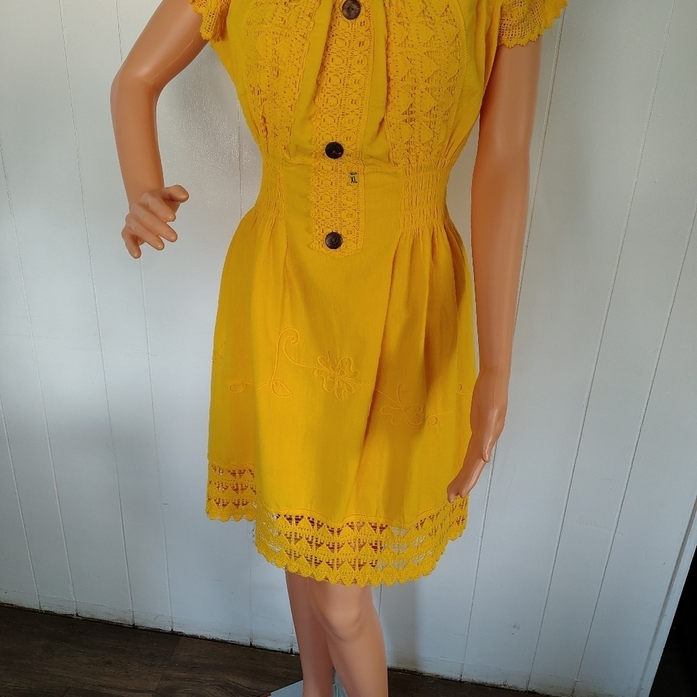 Yellow Lace Button-Up Dress